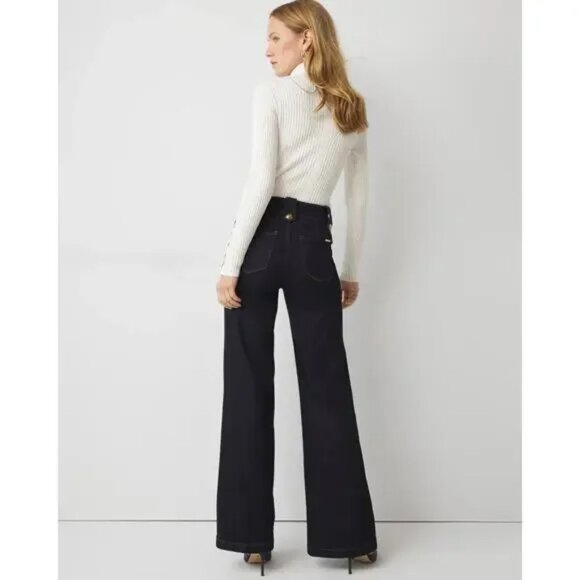 White House Black Market | High-Rise Mariner Wide-Leg Dark Wash Jeans | 10 - Picture 3 of 16